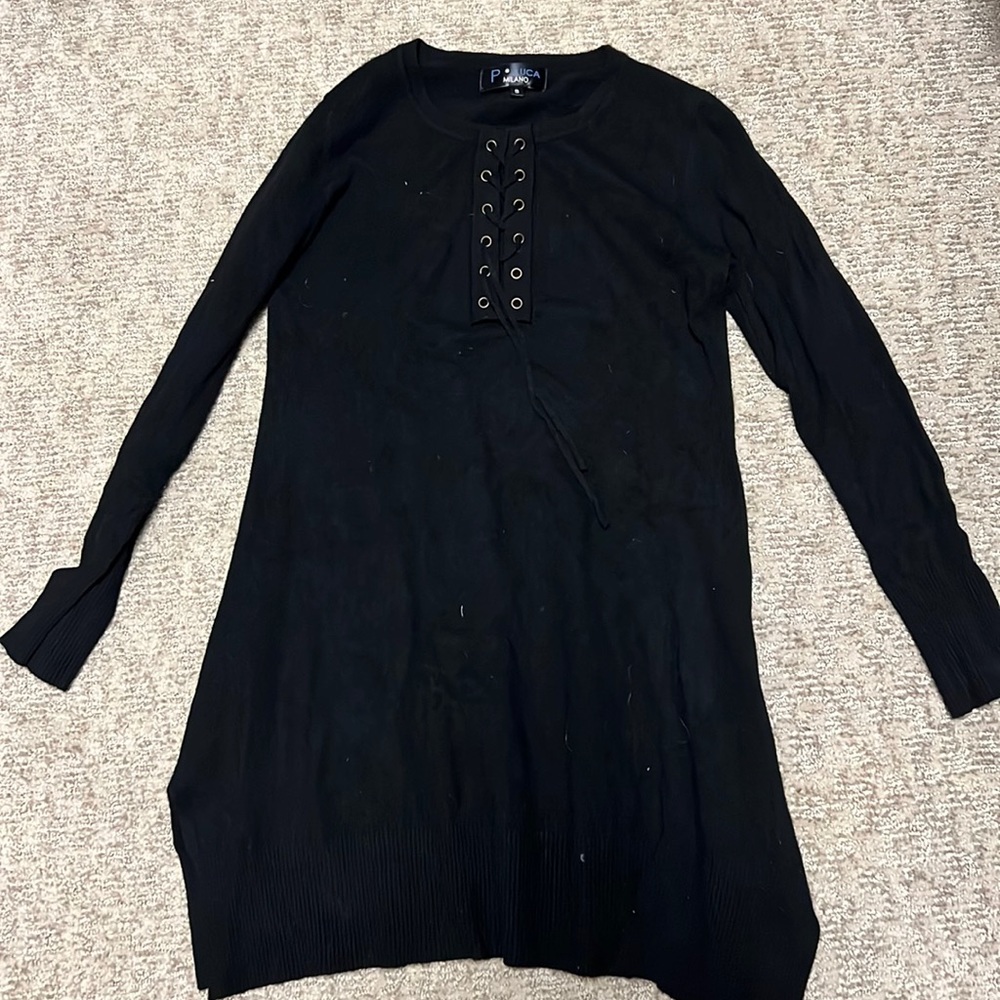 Black, long corset sweater.
